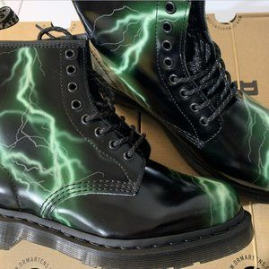 DR MARTENS 1460 FLASH Smooth Leather LaceUp Boots Black+Green 27052001 RARE FIND